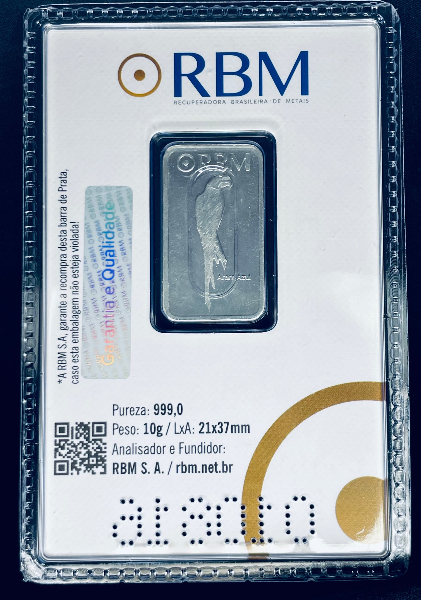 BARRA PRATA (Ag) Pura 99,9% de 10g